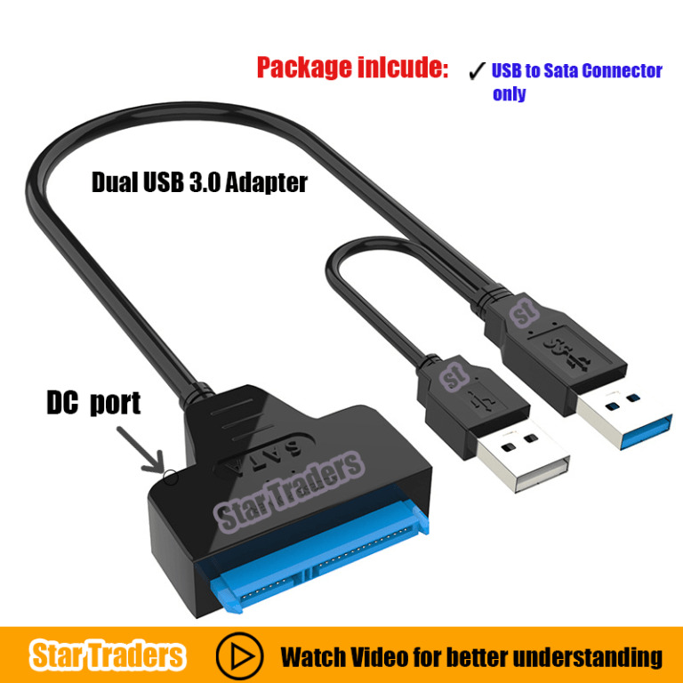 Dual USB Sata Cable Usb to Sata Connector Suport 2.5 or 3.5 Inch External SSD HDD Hard Drive Sata Cable Sata USB 3.0 Adapter with or without 12v 2A supply - Image 3